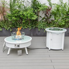 Walbrooke Patio Round Fire Pit and Tank Holder with Slats Design in White