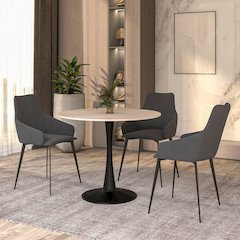 Bristol 35" round dining table Black base with marbled MDF top