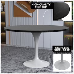 Verve Collection 48 Round Dining Table, White Base with Black MDF Top