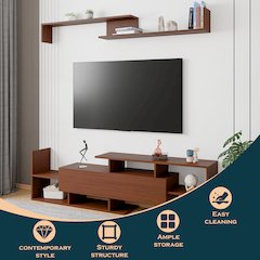 Surrey Modern TV Stand with MDF Shelves and Bookcase in Walnut