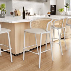 Ervilla Mid-Century Modern Wicker Bar Stool in Beige