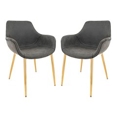 Markley Modern Leather Dining Arm Chair With Gold Metal Legs Set of 2