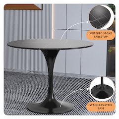 Verve Collection 36 Round Dining Table, Black Base with Sintered Stone Black Top