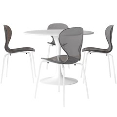 5-Piece Dining Set Round White MDF Dining Table