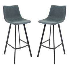 Elland Modern Upholstered Leather Bar Stool With Iron Legs & Footrest Set of 2