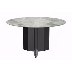 Round Dining Table Black Base with 60 Round Light Grey Sintered Stone Top