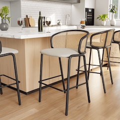Ervilla Mid-Century Modern Wicker Bar Stool in Beige