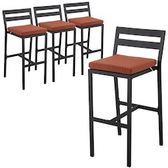 Modern Aluminum Outdoor Bar Chair in black with Orange Cushions - Set of 4