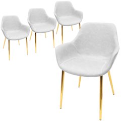 Markley Modern Leather Dining Arm Chair With Gold Metal Legs Light Grey Set of 4