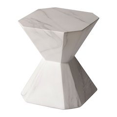 Azure Collection Fiberglass Outdoor Side Table in Marble White