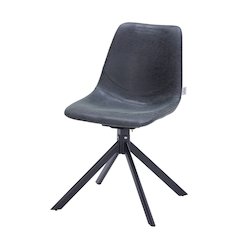 Markley Modern Leather Swival Dining Chair With Metal Legs in Black