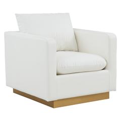 LeisureMod Nervo Leather Accent Armchair With Gold Frame, White