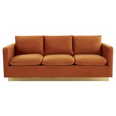 Nervo Modern Mid-Century Upholstered Velvet Sofa with Gold Frame