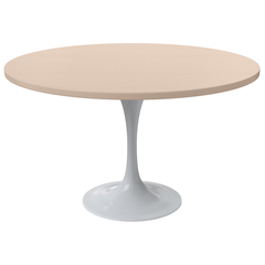 Verve 48 Round Dining Table, White Base with Light Natural Wood MDF Top