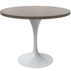 Verve 36 Round Dining Table, White Base with Dark Maple MDF Top