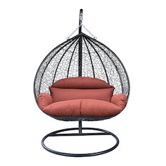 Recluse Collection Modern Outdoor Swing Chair Black Frame Dark Orange Cushion
