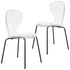 Modern Oyster Transparent Side Chair in Black Base set of 2