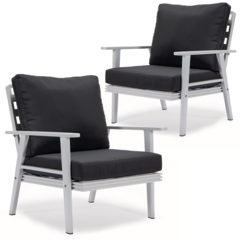 Walbrooke Outdoor Patio White Aluminum Armchairs With Cushions Set Of 2