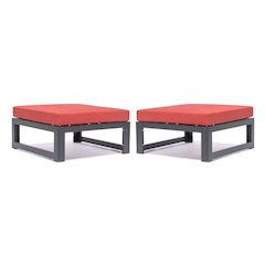 Chelsea Outdoor Patio Black Aluminum Ottomans With Cushions Set Of 2