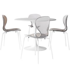 5-Piece Dining Set Round White MDF Dining Table