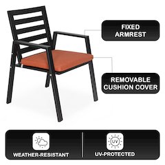 Chelsea Modern Patio Dining Armchair in Aluminum with Removable Cushions