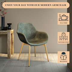Markley Modern Leather Dining Arm Chair With Gold Metal Legs
