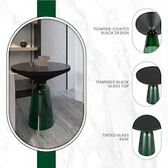 Tully Collection Glass side Table Green glass, Black Rim with Black Glass top