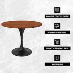 Verve Collection 36 Round Dining Table, Black Base with Cognac Brown MDF Top
