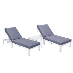 Outdoor Weathered Grey Chaise Lounge Chair Set of 2 With Side Table & Cushions