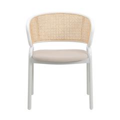 Ervilla Modern Dining Chair with White Powder Coated Steel Legs and Wicker Back