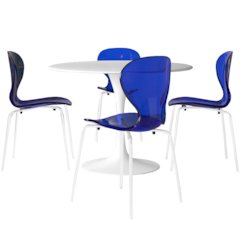 5-Piece Dining Set Round White MDF Dining Table