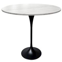 Bar Height Table Black Base with 48" Round Marble White Sintered Stone Top