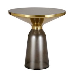 Tully Collection Glass side Table Grey glass, Gold Rim Black Sintered Stone Top