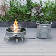 Walbrooke Patio Round Fire Pit and Tank Holder with Slats Design in Grey