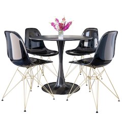 5-Piece Dining Set 35" Round Dining Table in Chrome - Transparent Black