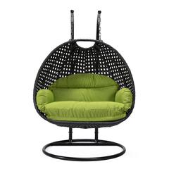 LeisureMod MendozaWicker Hanging 2 person Egg Swing Chair in Light Green