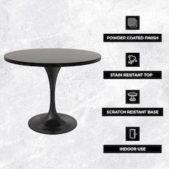 Verve Collection 36 Round Dining Table, Black Base with Black MDF Top