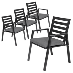 Patio Dining Armchair in Aluminum with Removable Cushions Set of 4