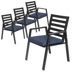 Patio Dining Armchair in Aluminum with Removable Cushions Set of 4