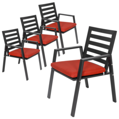 Patio Dining Armchair in Aluminum with Removable Cushions Set of 4
