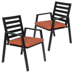 Patio Dining Armchair in Aluminum with Removable Cushions Set of 2