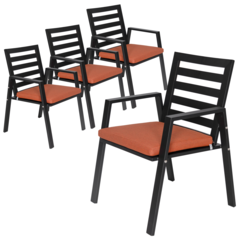 Patio Dining Armchair in Aluminum with Removable Cushions Set of 4