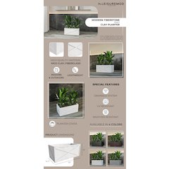 Bonsai Series Rectangle Poly Stone Planter in White 14.6 x 13 30 Long