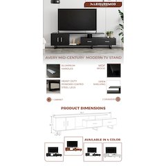 Avery Mid-Century Modern TV Stand with MDF Cabinet and Powder Coated Steel Legs