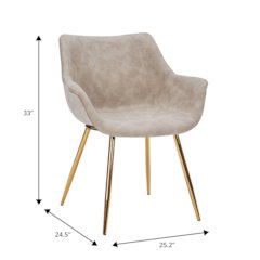 Markley Modern Leather Dining Arm Chair With Gold Legs in Taupe