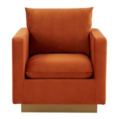 LeisureMod Nervo Velvet Accent Armchair With Gold Frame, Orange Marmalade