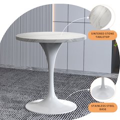 Verve Collection 27 Round Dining Table, White Base with Sintered Stone White Top