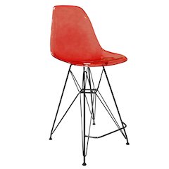 Modern Acrylic Bar stool Cresco Collection Black Base with Trans Red seat