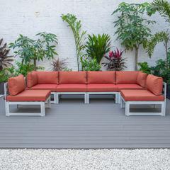 LeisureMod Chelsea 6-Piece Patio Sectional Weathered Grey Aluminum With Cushions in Orange
