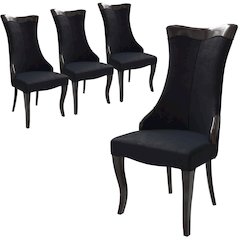 Novara Collection Modern Wooden Dining Chair in Black Velvet Set of 4